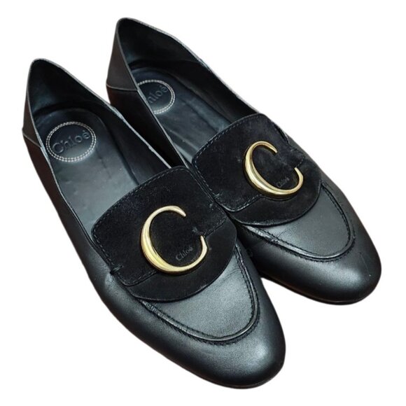 Chloe C Logo Convertible Suede Mule Nubuck Leather Loafers Size EU 42/US 11.5 - Picture 3 of 16
